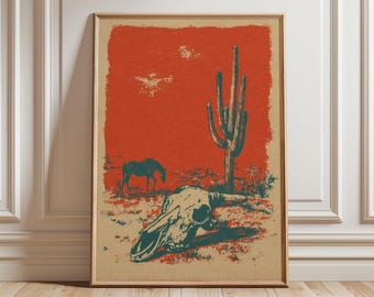 Desert Cactus Wall Art Poster, Vintage Illustration Print, Southwestern Decor