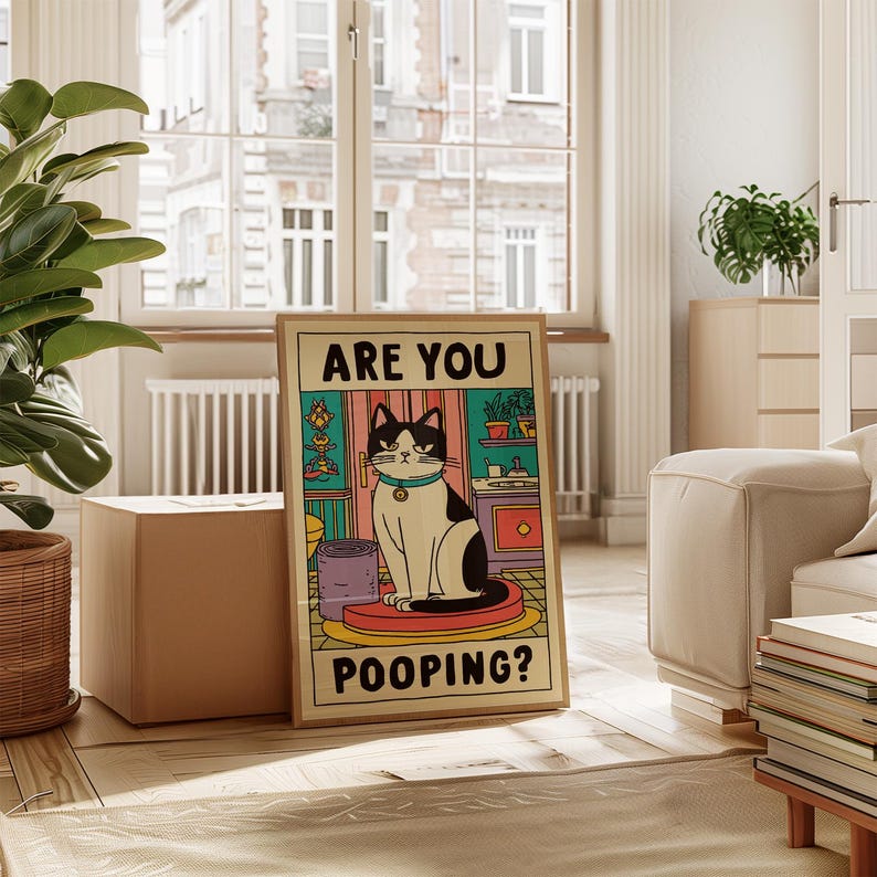 Funny Cat Bathroom Poster | Are You Pooping Print | Humorous Toilet ...