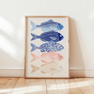 Colorful Fish Wall Art Print Modern Coastal Poster Nautical Sea Life Decor Ocean Animal Illustration Unframed Beach House Style