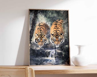 Tiger Poster – Realistic Wildlife Art of Two Tigers in the Forest
