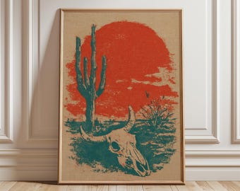 Desert Cactus Wall Art Poster, Vintage Illustration Print, Southwestern Decor