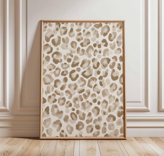 Neutral Leopard Print Poster, Beige Animal Pattern Wall Art, Modern Safari Decor, Minimalist Jungle Print for Bedroom or Living Room