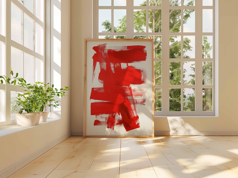 Abstract Red Brushstroke Poster, Bold Red Art Print, Modern Wall Decor ...