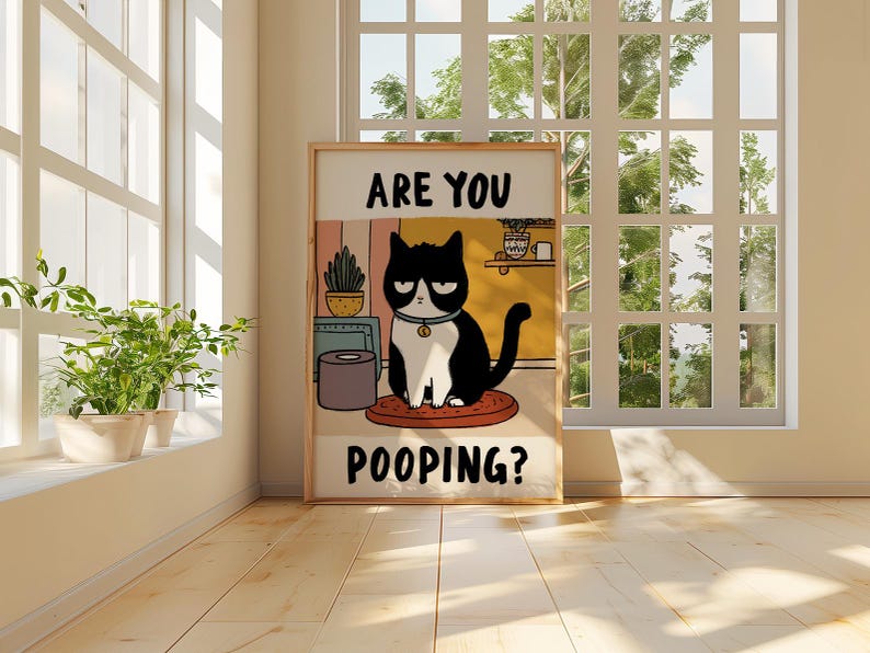 Funny Cat Bathroom Poster | Are You Pooping Print | Humorous Toilet ...