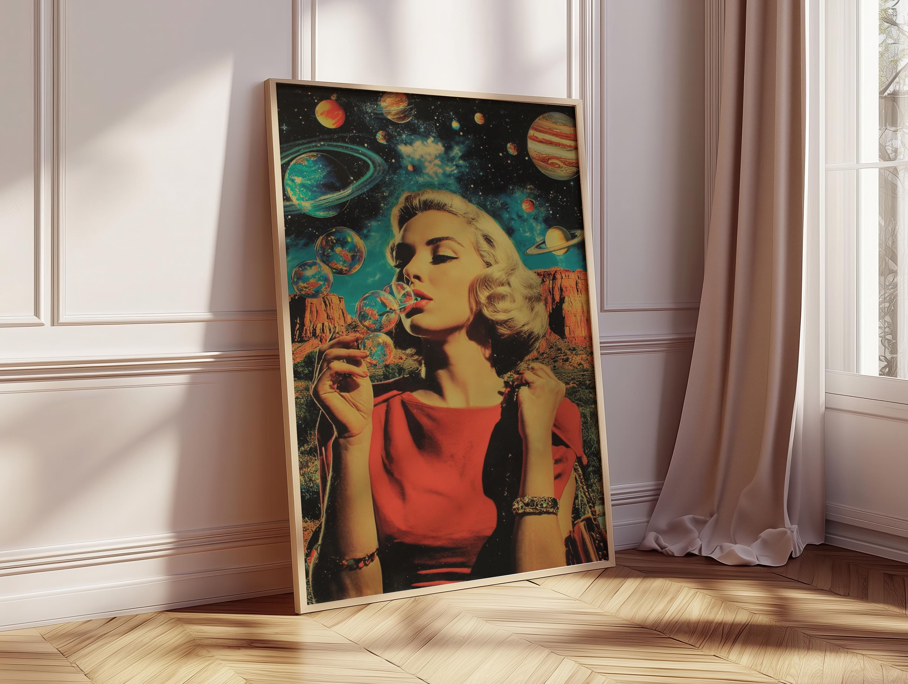 Retro Space Art Poster, Vintage Surreal Collage Print, Cosmic Pop Art ...