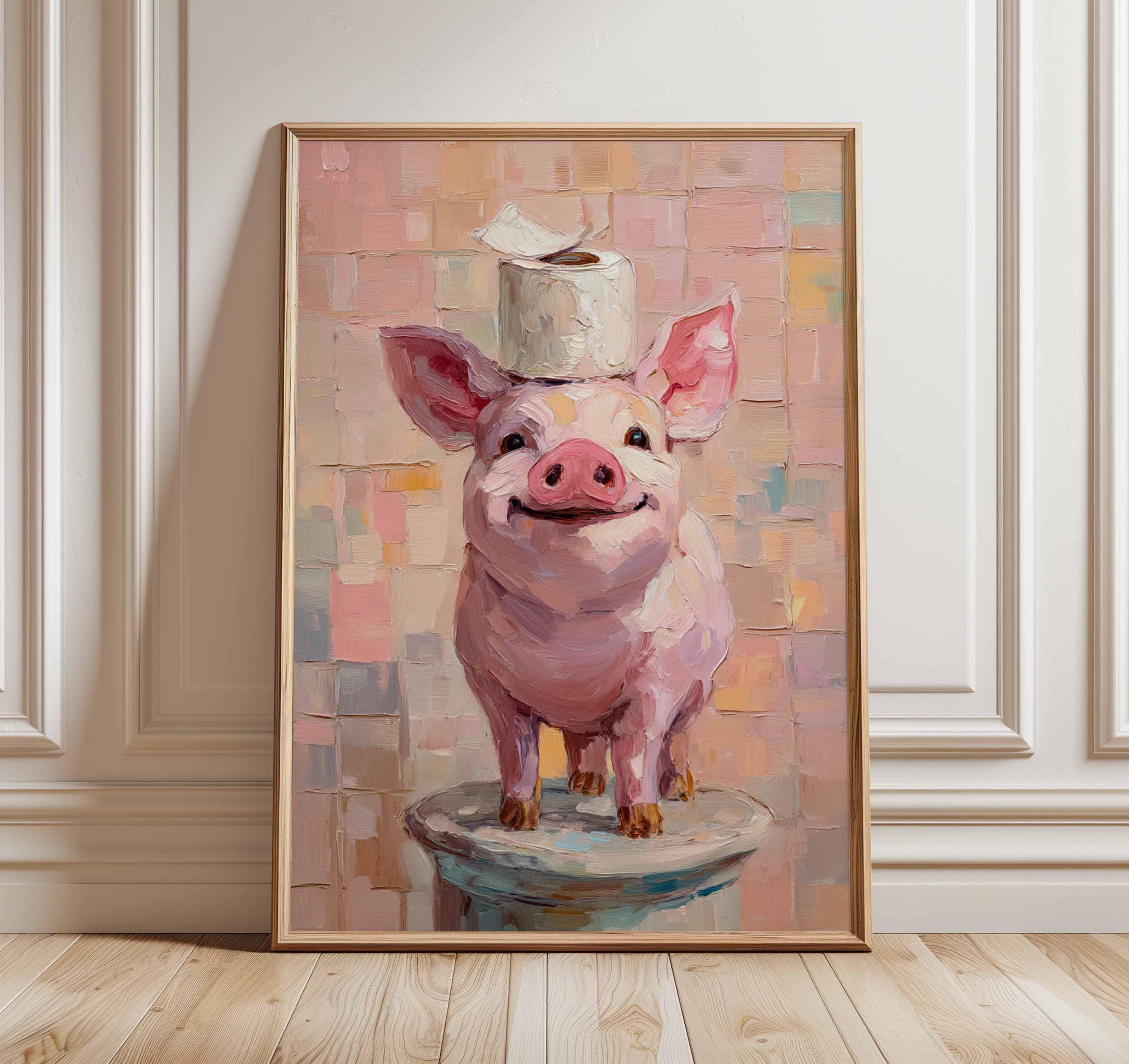 Póster de cerdo divertido, arte mural peculiar de animales de granja,  adorable pintura de cerdo rosa con papel higiénico, decoración humorística  para baño estilo granja. - Etsy México, image size:3000x2826
