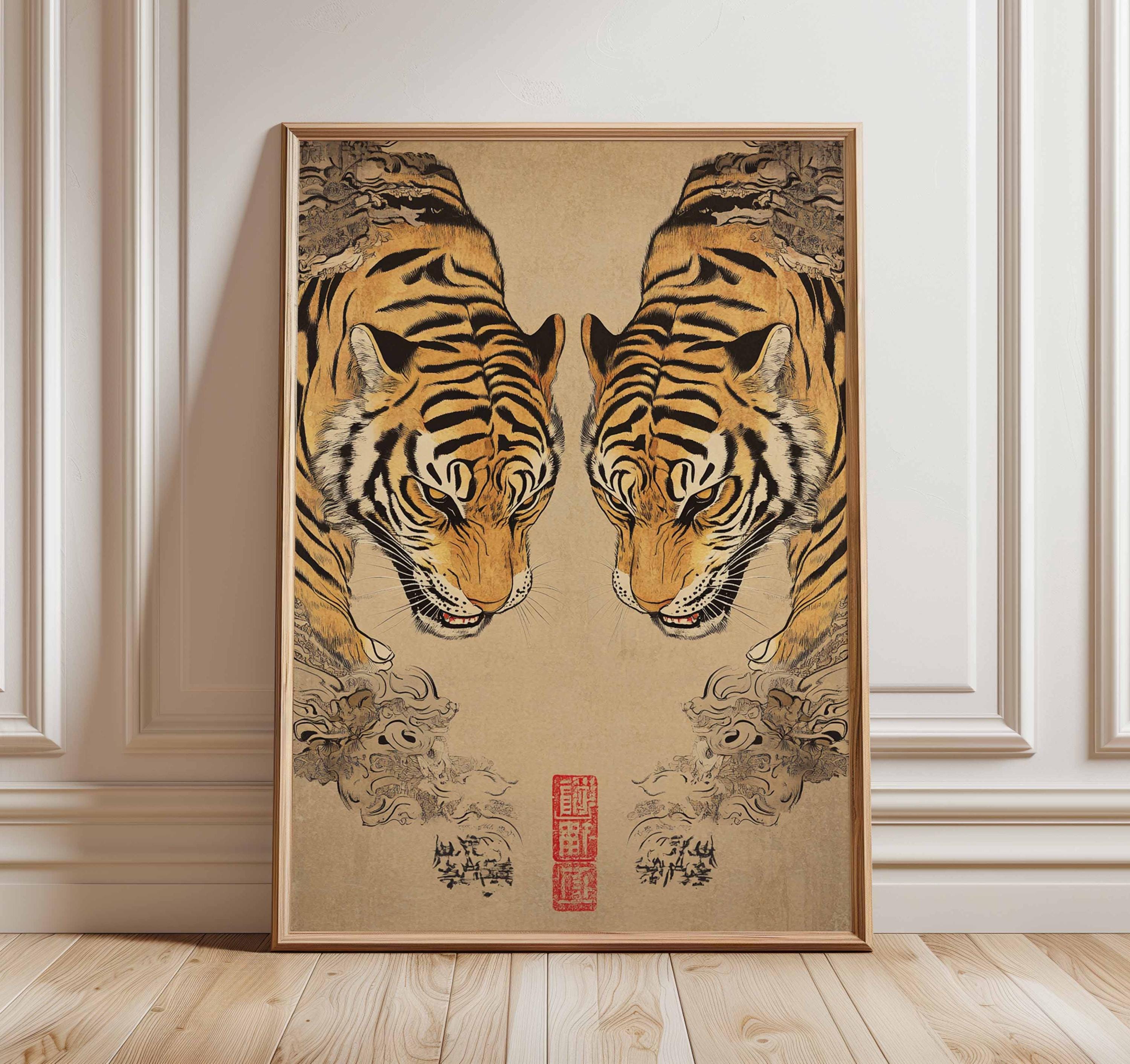 Japanese Tiger Poster, Vintage Asian Wall Art Print, Traditional
