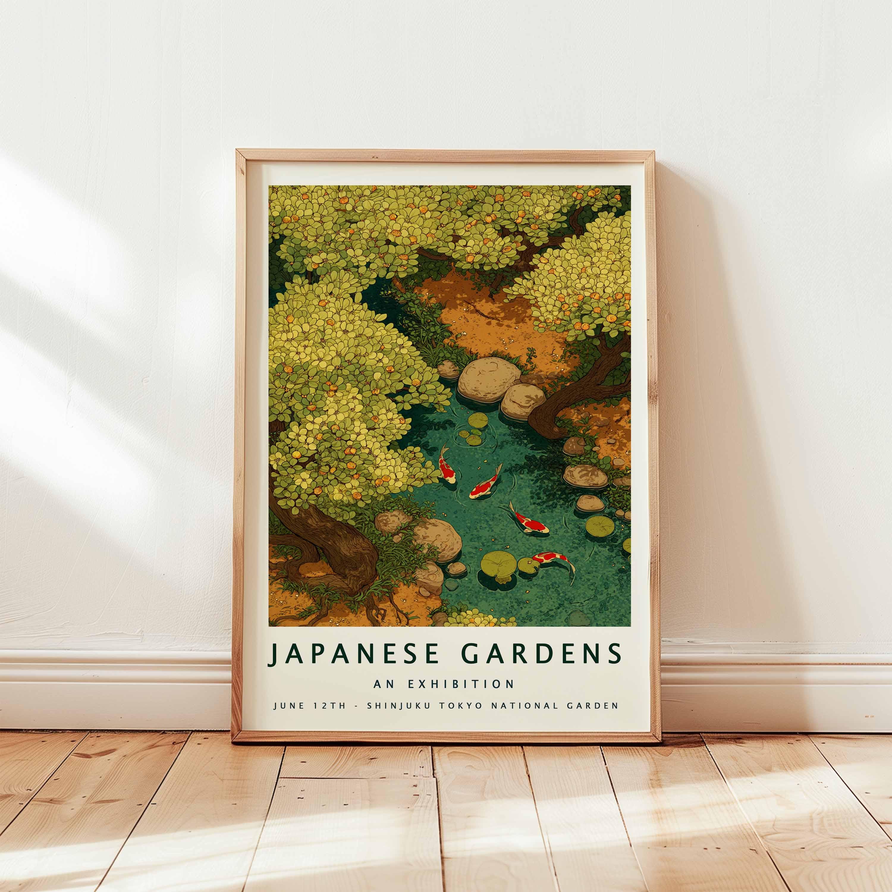Japanese Garden Koi Pond Poster, Zen Nature Wall Art Print