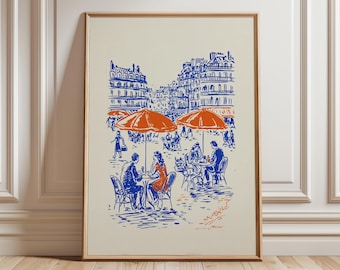 Paris Street Café Poster, French wall art for living room or kitchen decor