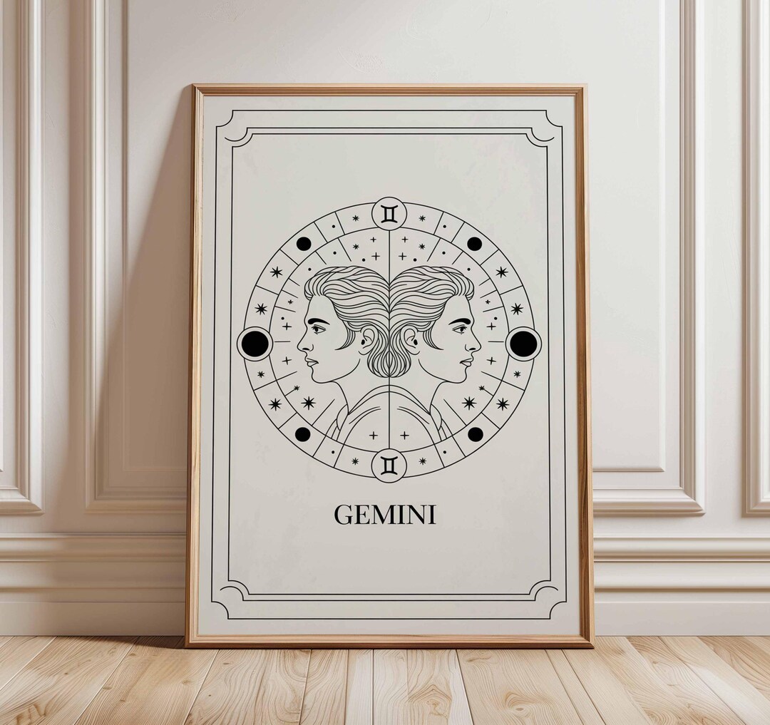 Gemini Zodiac Wall Art, Line Drawing Print, Celestial Astrology Poster ...