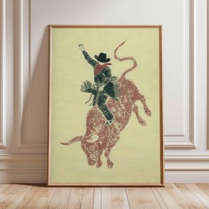 Rodeo Cowboy Poster, Bull Riding Western Wall Art, Vintage Cowboy Print, Country Rodeo Decor, Rustic Americana Art, Wild West Wall Print