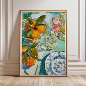 Orange Still Life Wall Art Print – Mediterranean Kitchen Poster, Colorful Fruit Illustration, Rustic Dining Room Decor, Vibrant Food Artwork