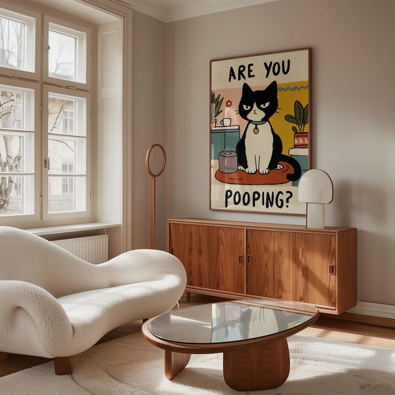 Funny Cat Bathroom Poster | Are You Pooping Print | Humorous Toilet ...