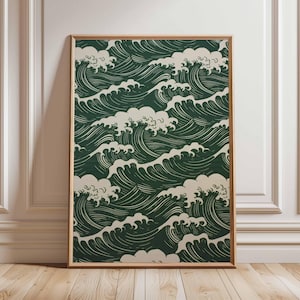 Japanese Ocean Waves Wall Art Print Vintage Hokusai Style Poster Asian Sea Artwork Zen Coastal Decor Nautical Home Decoration