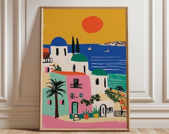 ギリシャの旅（水彩画） サントリーニ島 水彩画 ギリシャ オリジナル絵画 オーダーメイド 旅行