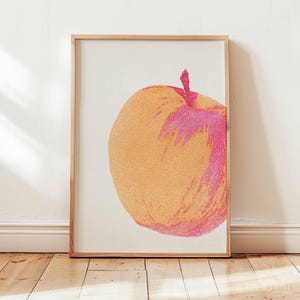 Peach Wall Art Print, Minimalist Fruit Poster, Modern Pop Art Kitchen Decor, Colorful Retro Style Artwork for Home Wall Decoration