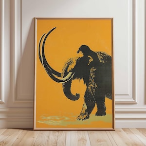 Woolly Mammoth Poster, Prehistoric Animal Wall Art Print, Bold Ice Age Decor, Vintage-Style Illustration, Unframed Orange Print
