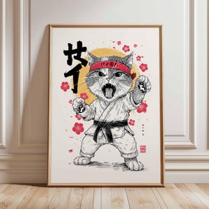 Karate Katze Poster, Lustige Martial Arts Wandkunst, Japanischer Stil Druck