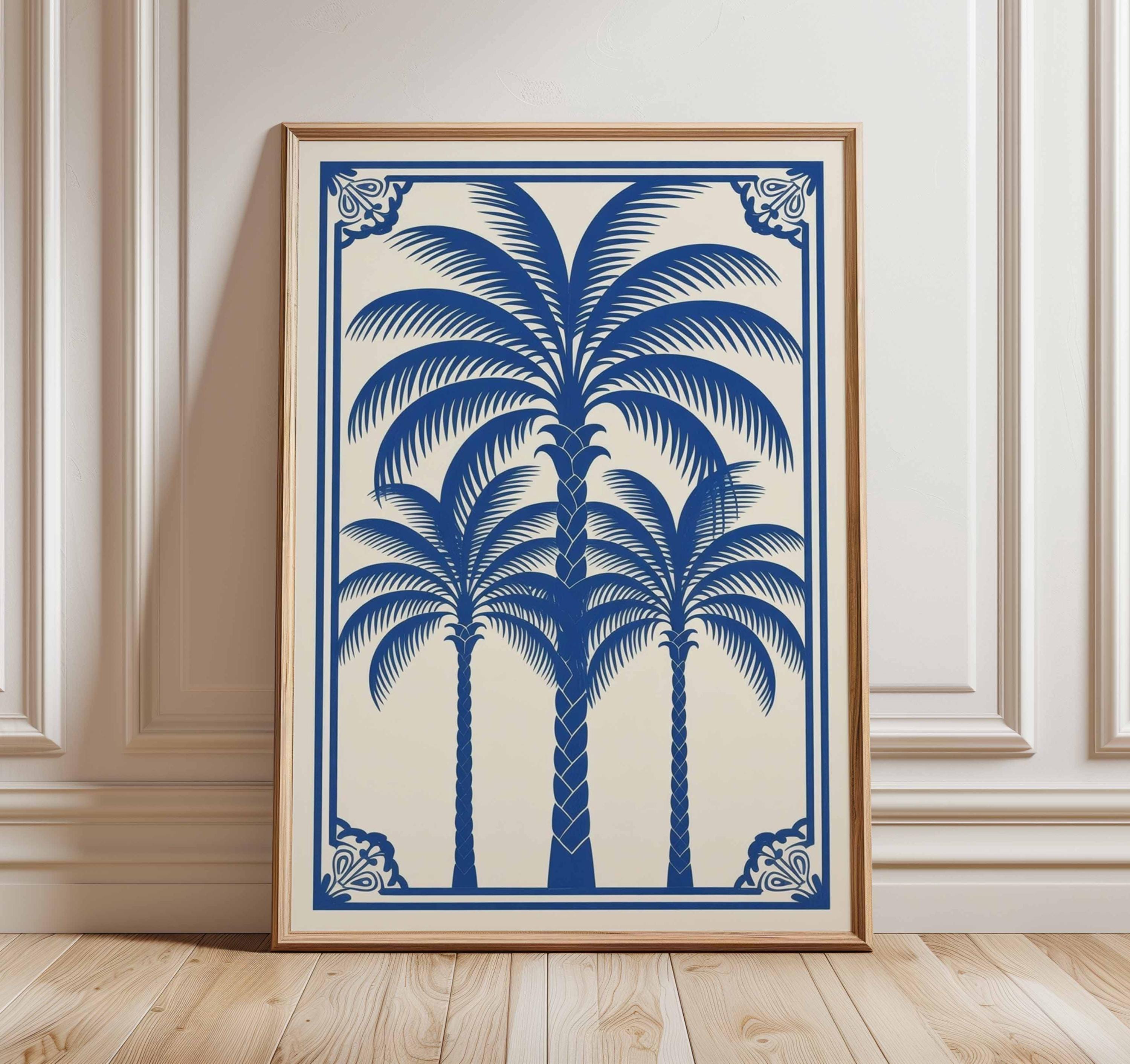 Palm Tree Poster, Tropical Wall Art, Coastal Beach Print, Blue
