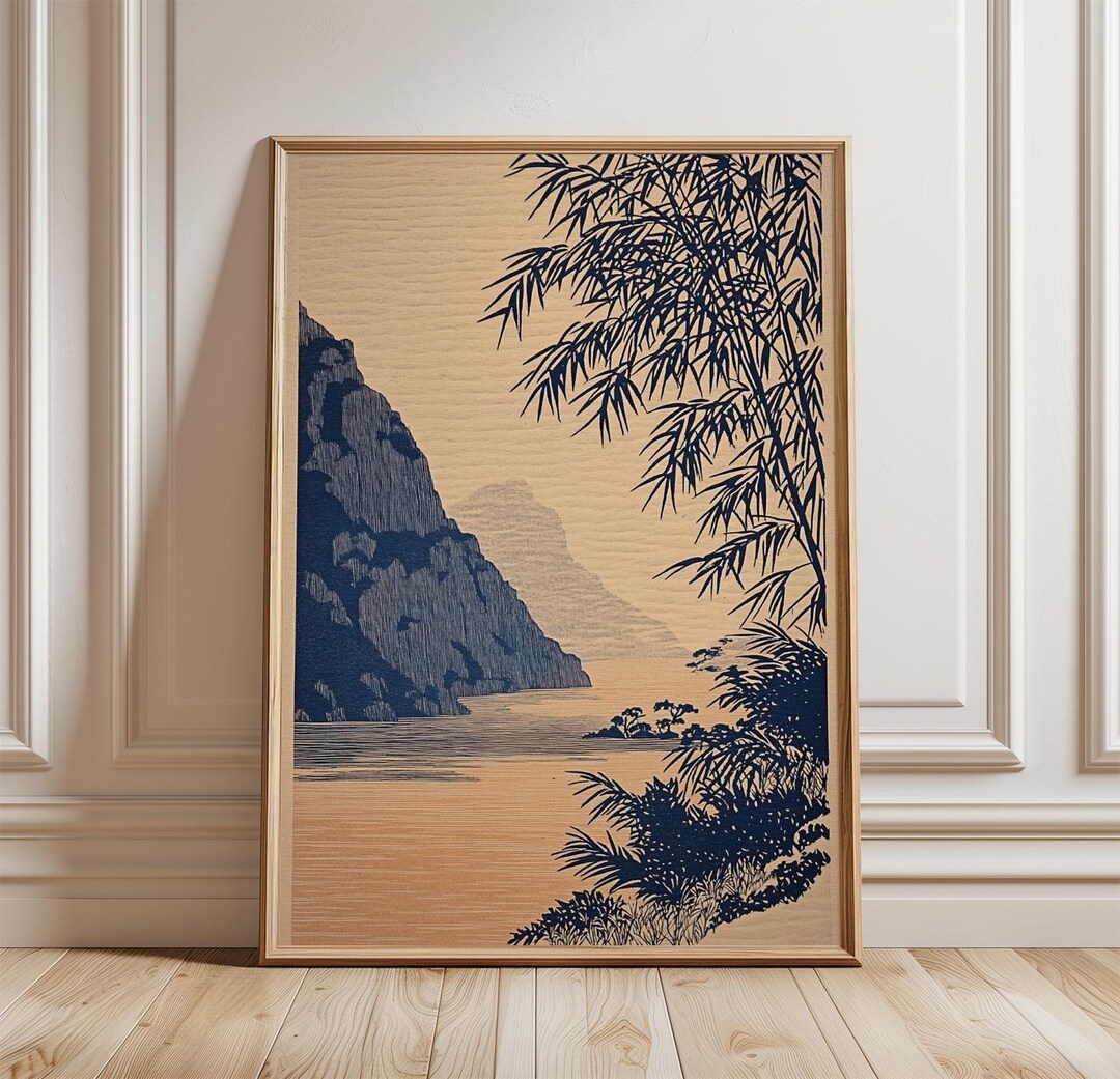 Japanese Coastal Landscape Poster Print | Bamboo Mountain Wall Art ...