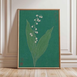 Lily of the Valley Poster, Japanese Botanical Wall Art Print, Minimalist Green Flower Decor, Vintage Plant Artwork, Floral Nature Print