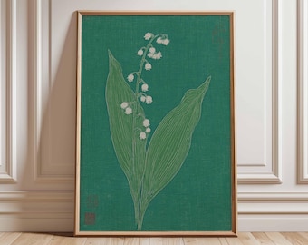 Lily of the Valley Poster, Japanese Botanical Wall Art Print, Minimalist Green Flower Decor, Vintage Plant Artwork, Floral Nature Print
