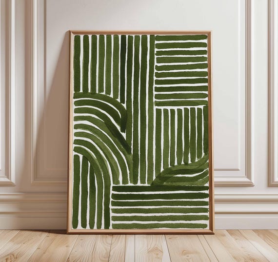 Green Abstract Line Art Print – Modern Minimalist Geometric Poster