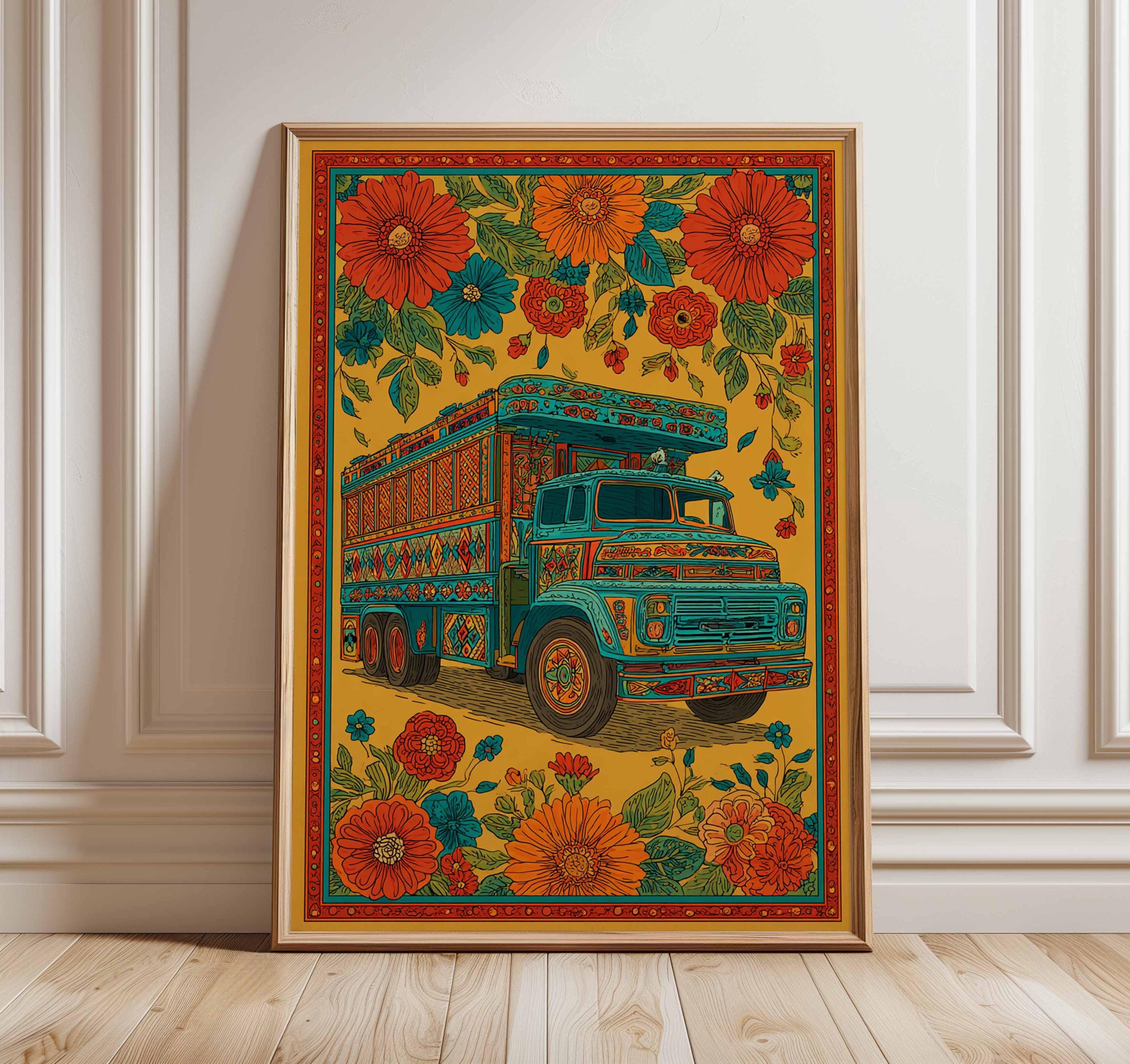Pakistani Truck Art Poster, Vibrant Folk Wall Art, Colorful