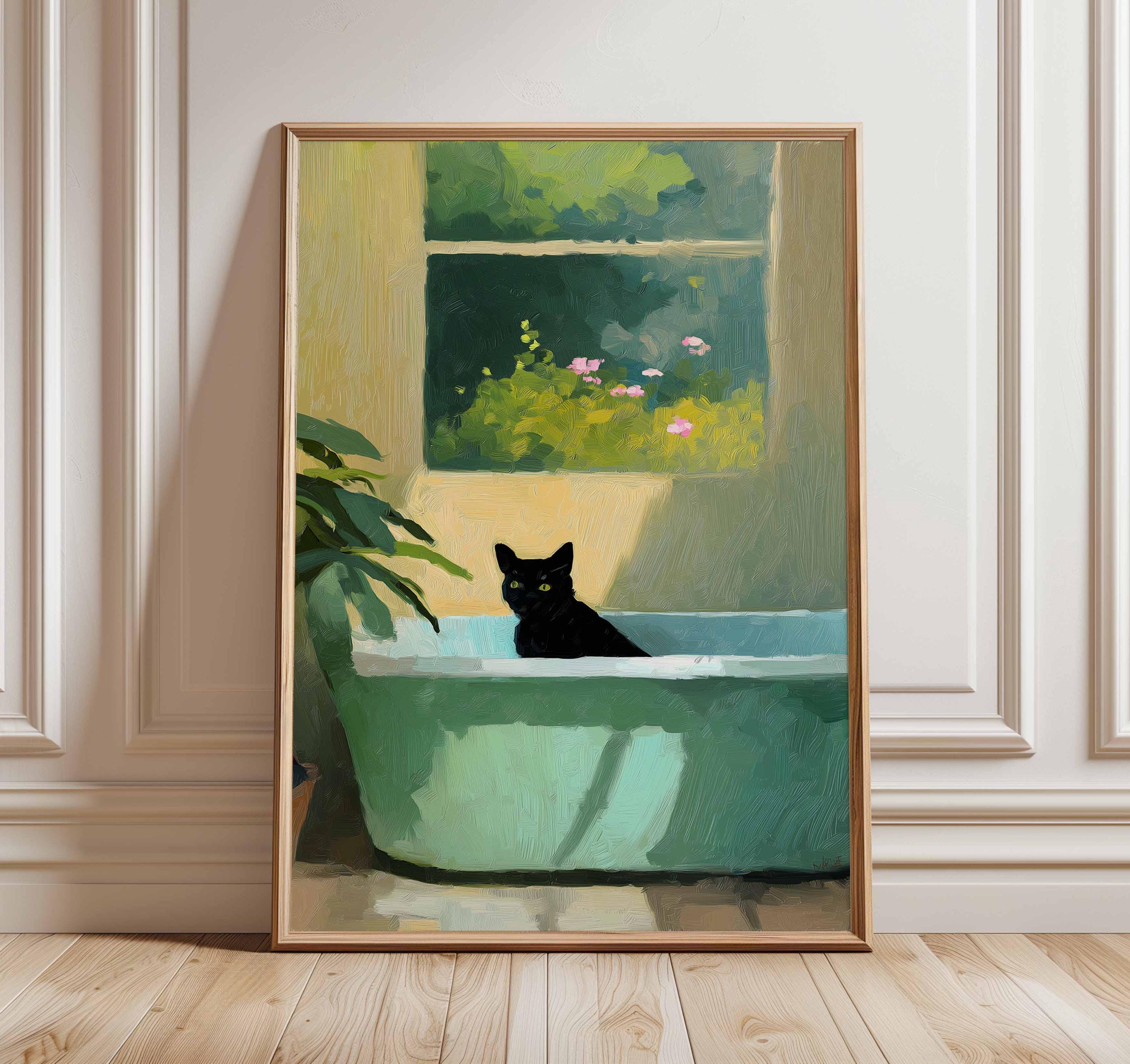Black Cat Wall Art Print Vintage Style Cat in Bathtub Poster Aesthetic ...