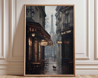 Póster de calle parisina: vista de la Torre Eiffel, arte romántico de callejones parisinos, impresión de paisaje urbano, decoración parisina vintage, póster de arte callejero francés