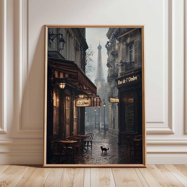 Póster de calle parisina: vista de la Torre Eiffel, arte romántico de callejones parisinos, impresión de paisaje urbano, decoración parisina vintage, póster de arte callejero francés