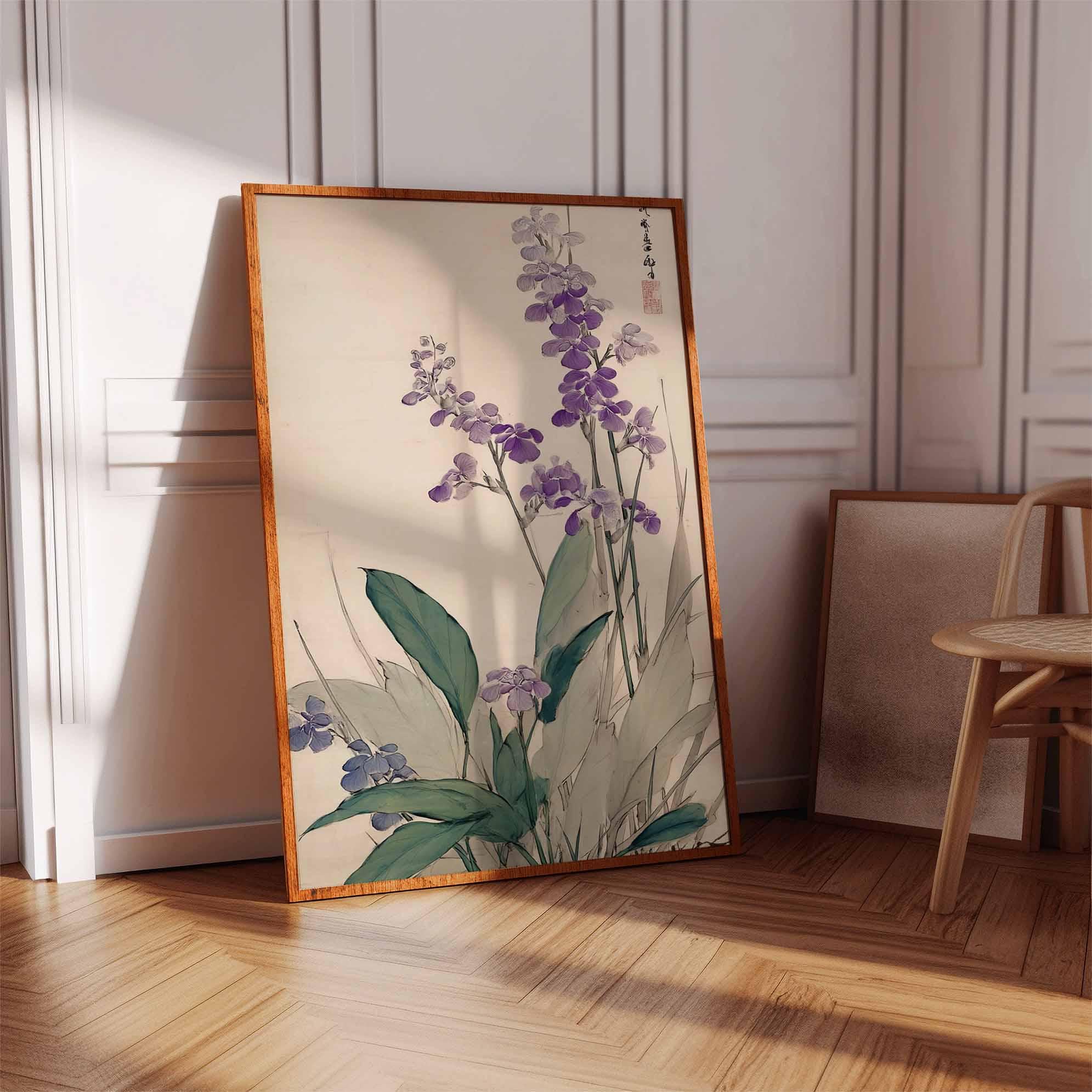 Japanese Orchid Wall Art, Purple Botanical Print Poster