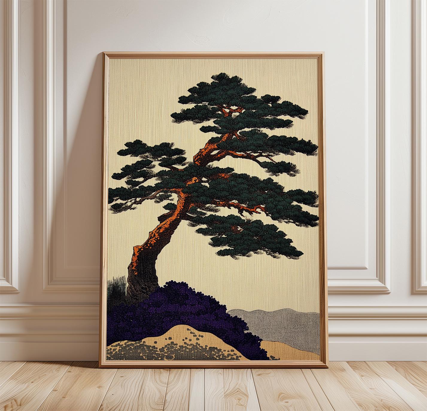 Japanese Pine Tree Poster, Woodblock Style Landscape Wall Art Print ...
