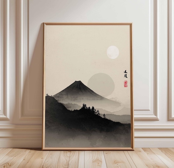 Mount Fuji Wall Art Print, Minimalist Japanese Landscape Poster