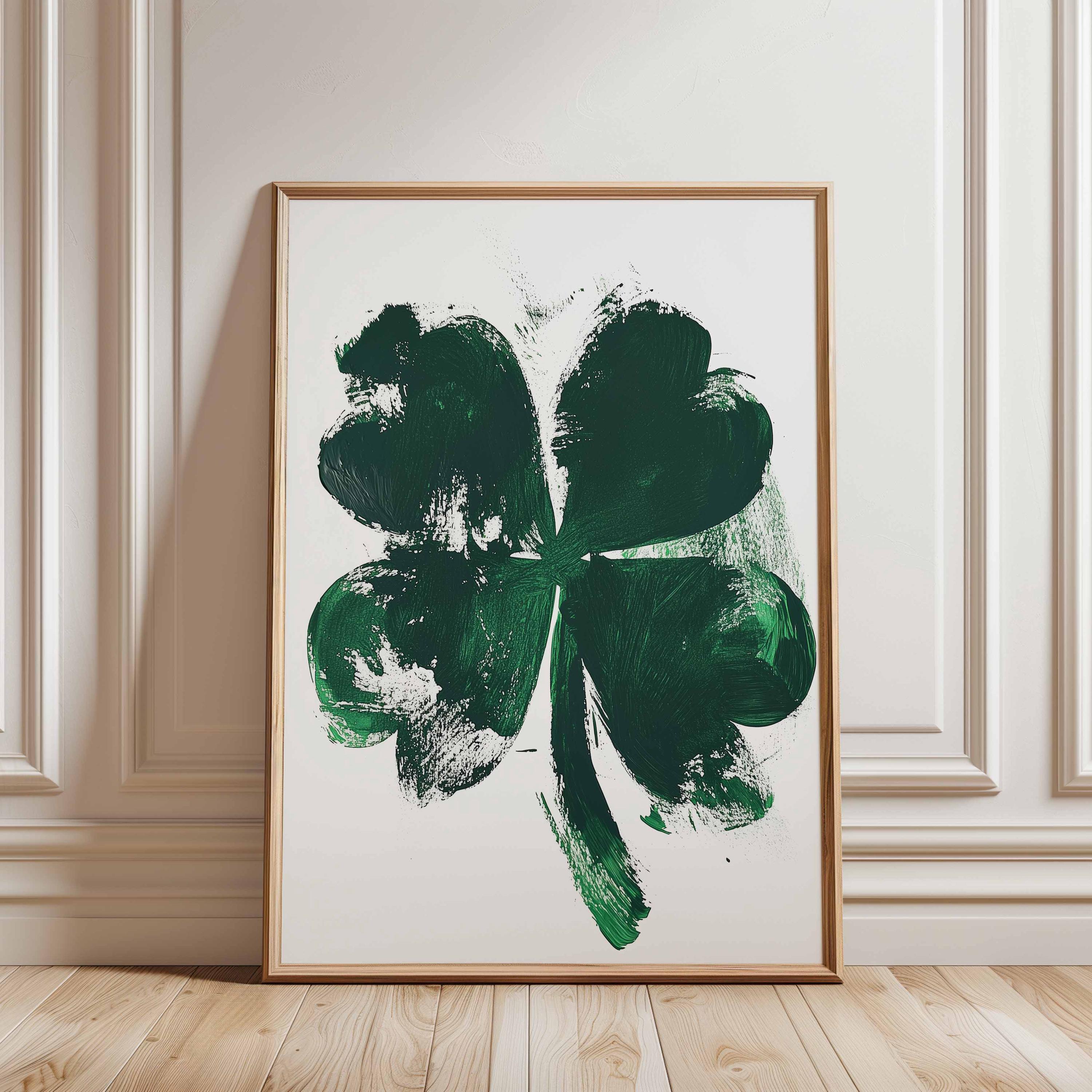 ポスター clover Minimalist Clover Poster, Abstract Green Four Leaf Print, Modern