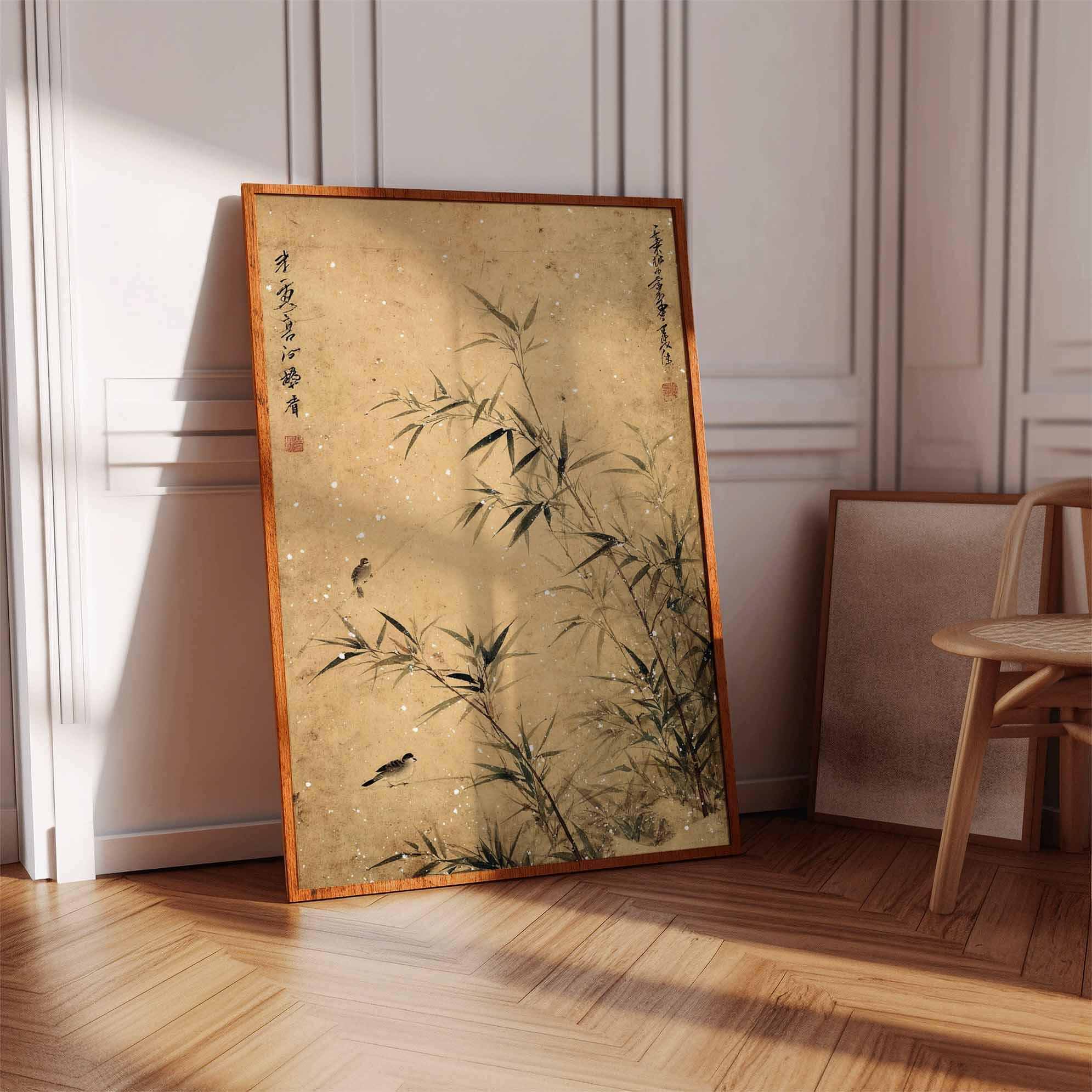 Japanese Bamboo Wall Art, Vintage Ink Painting Poster, Minimalist