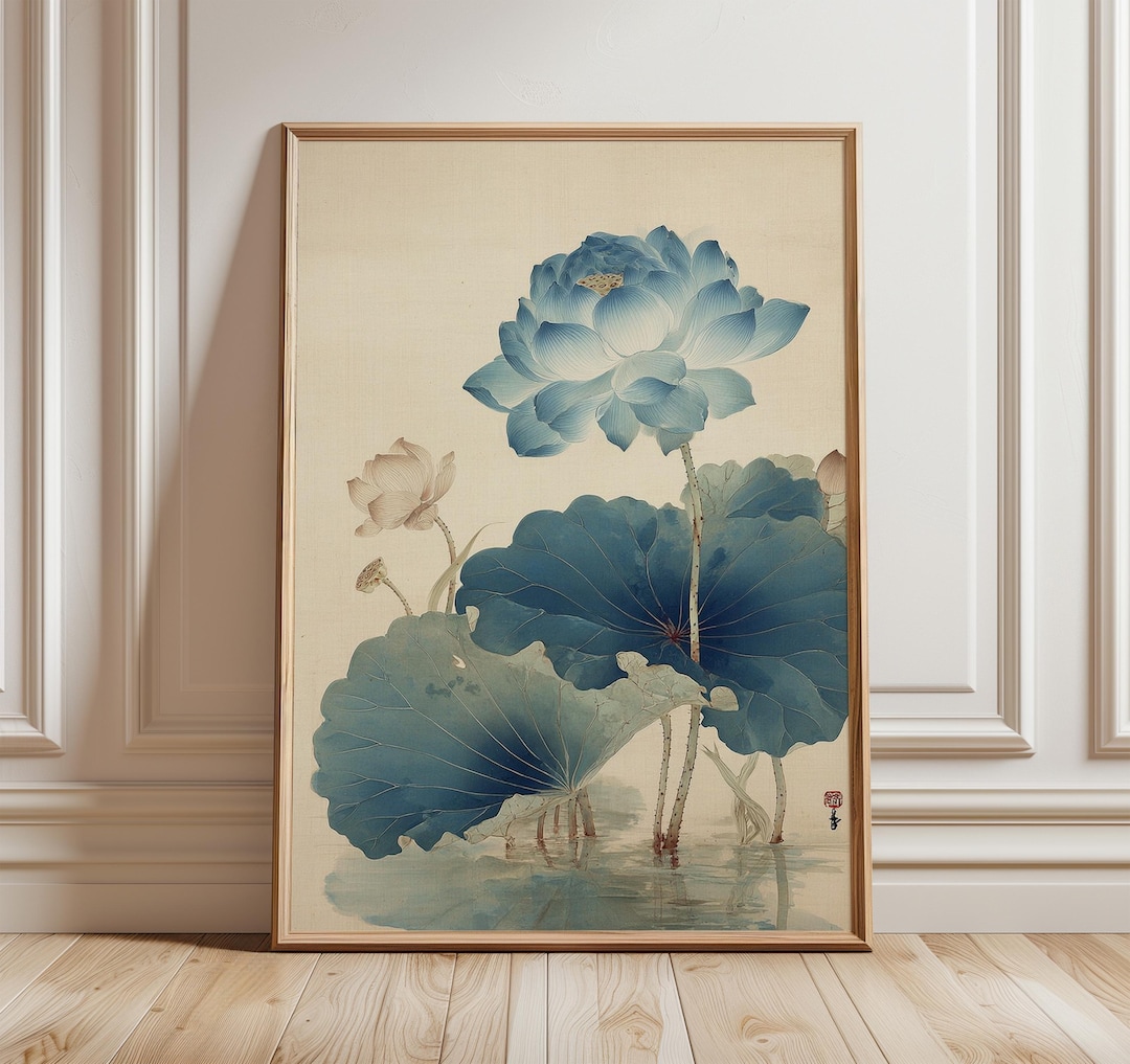 Blue Lotus Flower Wall Art, Japanese Watercolor Botanical Print ...