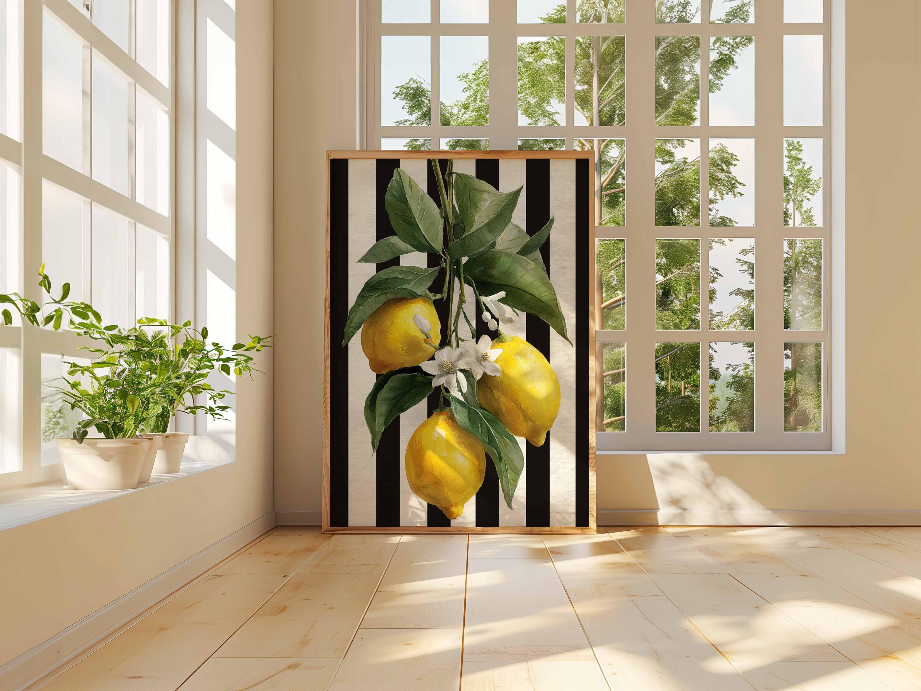 Lemon Kitchen Poster, Botanical Fruit Wall Art, Bold Lemon Print With ...