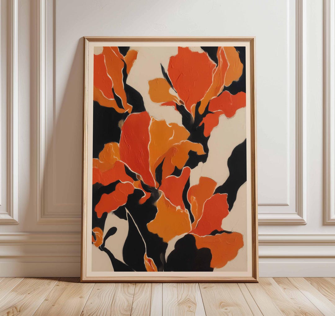 Abstract Floral Poster, Bold Orange Flower Wall Art, Modern Botanical ...