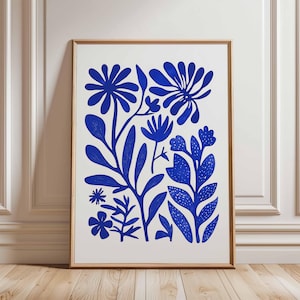 Blue Floral Poster, Minimalist Flower Art Print, Bold Blue Flower Wall Decor, Contemporary Floral Artwork, Modern Botanical Poster