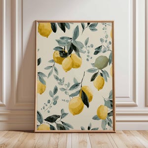 Lemon Poster, Kitchen Fruit Wall Art, Yellow Citrus Print, Botanical Lemon Illustration, Modern Farmhouse Decor, Italian Style Kitchen Art