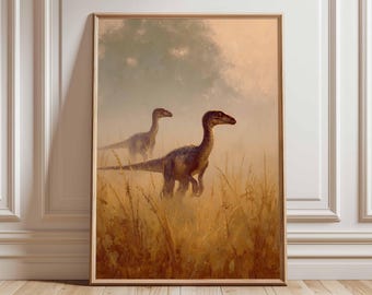 Dinosaur Poster, Prehistoric Wall Art, Realistic Raptor Illustration, Ancient Wildlife Print, Jurassic Nature Artwork for Home Decor