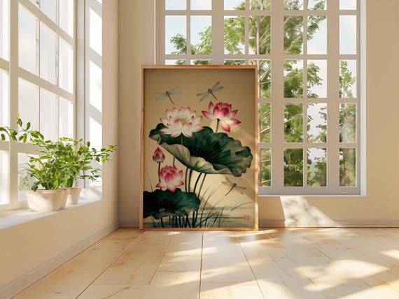Lotus Flower Wall Art Print Japanese Poster Botanical Zen Artwork