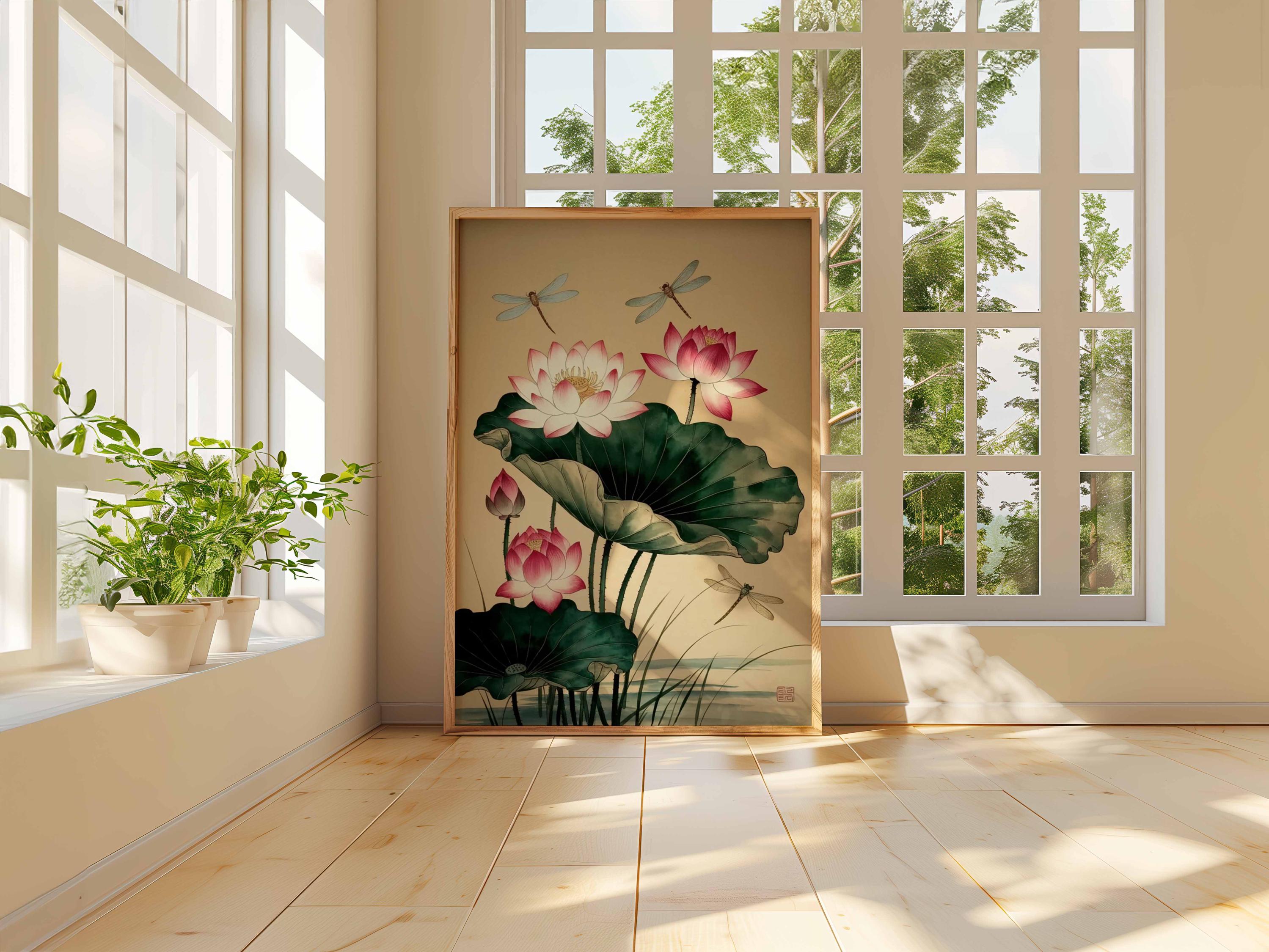 Lotus Flower Wall Art Print Japanese Poster Botanical Zen Artwork