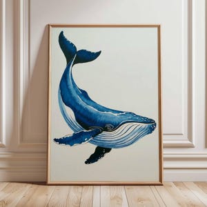 Blue Whale Wall Art Ocean Poster Coastal Decor Nautical Marine Life Print Sea Creature Artwork Beach House Wall Decor
