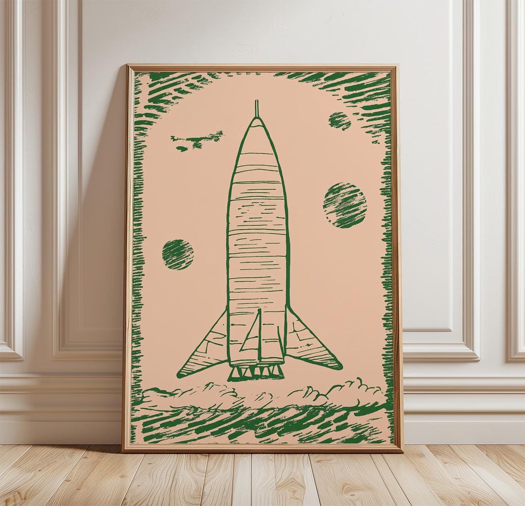 Vintage Rocket Poster, Space Shuttle Illustration Wall Art Print, Retro ...