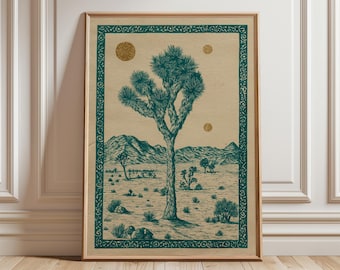 Joshua Tree Wall Art Poster, Vintage Desert Illustration, Southwestern Botanical Print