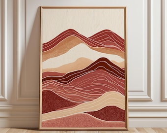 Abstract Desert Landscape Poster, Terracotta Canyon Wall Art Print
