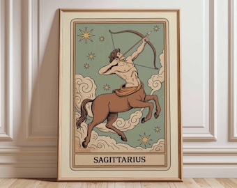 Sagittarius Zodiac Sign Art Print Poster, Vintage Zodiac Tarot Card Art, Celestial Mythology Wall Decor Unique Gift