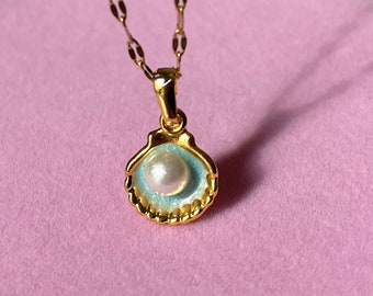 Die Meerjungfrau Halskette, Austern Muschel Perlen Halskette, Mermaidcore Schmuck, Blaue Austernmuschel
